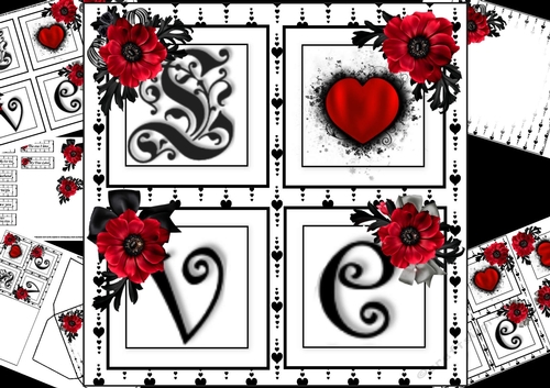 8x8 monochrome LOVE with red flowers mini kit