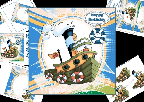 7x7 fun tug boat birthday 4 mini kit