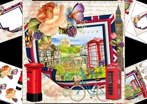 8x8 The English country village scene with roses 1 mini kit