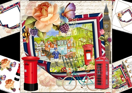 8x8 The English country village scene with roses 2 mini kit