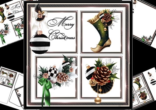 8x8 Black and white Christmas ornaments 1 mini kit