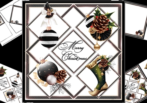 8x8 Black and white Christmas ornaments 2 mini kit