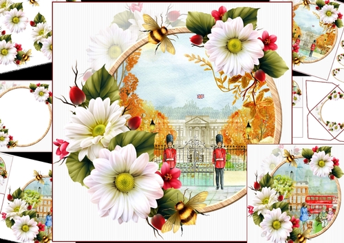 8x8 London town with flowers choice of scenes 2 mini kit