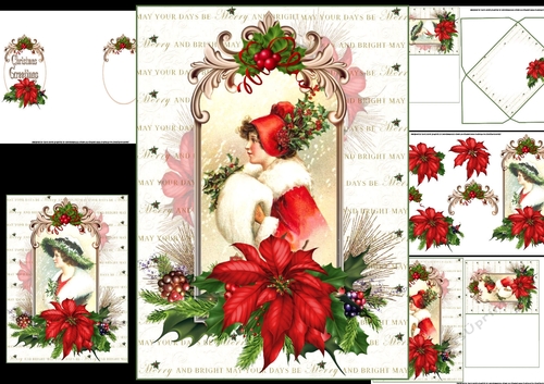 Vintage Christmas lady choice of 2 scenes mini kit