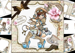 8x8 Steampunk style birthday wishes 3 mini kit