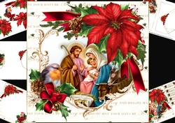 8x8 Poinsettia and robin with Christmas scene 2