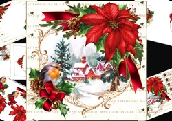 8x8 Poinsettia and robin with Christmas scene 4