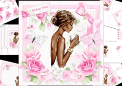 8x8 Shabby chic roses with beautiful lady ethnic mini kit