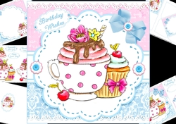8x8 Cupcake and tea birthday mini kit