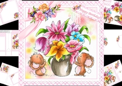 8x8 cute mice with flowers mini kit