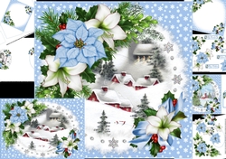 Christmas village scene with flowers 8x8 & A5 mini kit