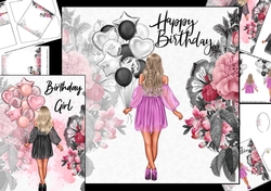 Birthday girl balloons 8x8 &A5 mini kit