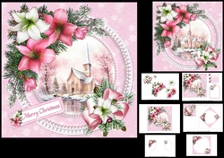 7x7 Pink Christmas church with amaryllis choice of two mini kit 