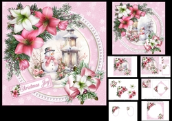 7x7 Pink Christmas snowman with amaryllis choice of two mini kit 