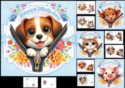 7x7 zipper animals birthday wishes choice of four mini kit
