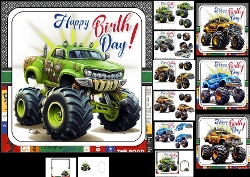 7x7 Monster truck birthday wishes choice of four mini kit