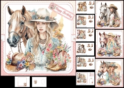 7x7 Watercolor girl with horse choice of four mini kit