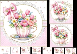 7x7 Spring flowers in a teacup choice of three mini kit