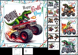 Image of cup832797_1209 - 7x7 Monster truck fiery birthday wishes choice of four mini kit