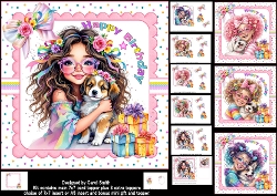 7x7 Rainbow girl birthday wishes choice of four mini kit