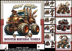 7x7 Monster truck birthday wishes choice of four mini kit