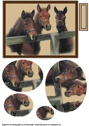 Three Horses at the Fence Oval Pyramid
