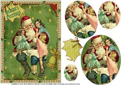 Vintage Christmas Kids on Santa's Knee Oval Pyramid