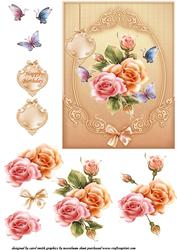 Delicate Shimmering Roses and Butteflies