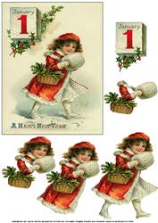 Vintage New Year Girl Decoupage