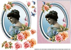 Victorian Lady in Floral Frame Decoupage