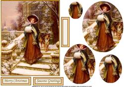 The Lady and Her Dog Vintage Christmas Oval Pyramid
