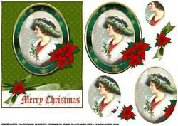 Vintage Christmas Lady in Poinsettia Frame