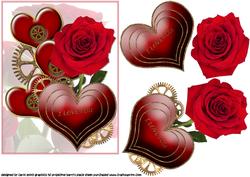 Steampunk Valentines Hearts and Rose
