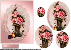 A Vase of Pink Roses Still Life Oval Pyramid