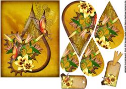 Lilies and Butterflies Steampunk Teardrop Pyramid