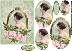 Vintage Lady with Pink Peony's Oval Pyramid