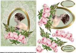 Vintage Lady with Pink Peony's