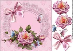 Shimmering Roses, Butterflies and Lace 8x8