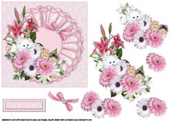 A Cluster of Pink Flowers and Kittens