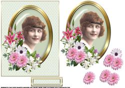 Portrait of a Vintage Lady with Pink Flowers Quick Card
