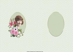 Portrait of a Vintage Lady with Pink Flowers Insert