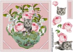 8x8 Pink Peonies and Cheeky Kitten