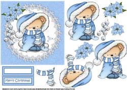 Blue Christmas Snuggle Bear Decoupage