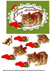 Christmas Kitty Green Decoupage