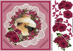 8x8 Burgundy Roses Bows and Pearls