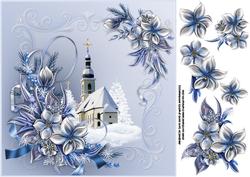 8x8 Snowy Church with Winter Flowers 2
