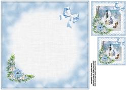 8x8 Ice Blue Snowy Church Scene Insert Plate