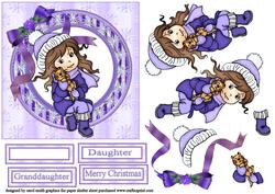 Christmas Girl with Kitten Purple