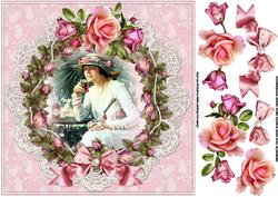 8x8 Vintage Girl Cheers Rose Wreath