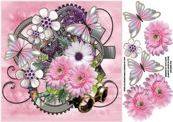 8x8 Pink Floral Steampunk Cluster
